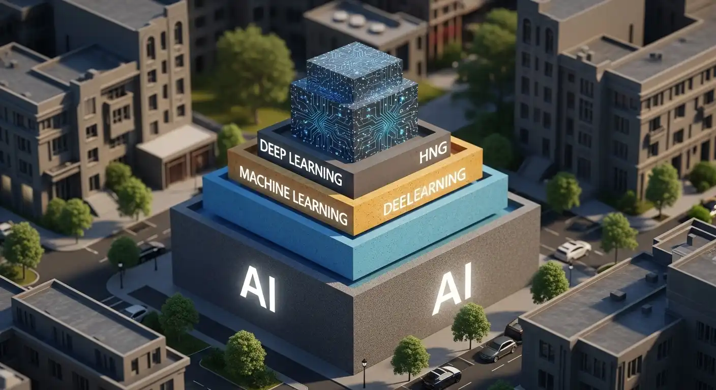 <img src="ai_machine_learning_deep_learning_as_layered_structure.webp" alt="AI, 머신러닝, 딥러닝의 개념을 층층이 쌓인 건축물처럼 표현하고, 각 기술의 연결성과 차이를 구조적으로 보여주는 장면을 시각적으로 구성한 이미지 입니다">