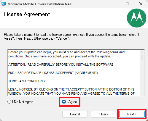 모토로라 드라이버 라이센스 동의