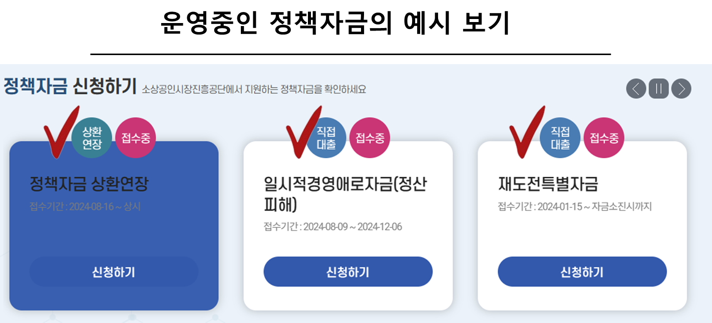 운영중인 정책자금의 예시 보기