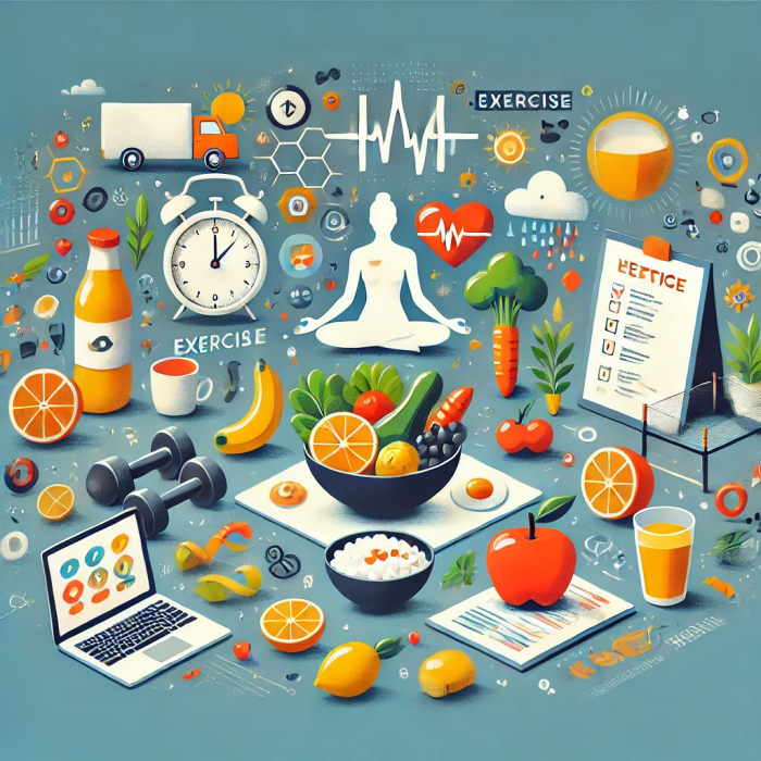 혈압 관리에 도움이 되는 운동&amp;#44; 식단&amp;#44; 스트레스 관리 방법을 나타낸 이미지