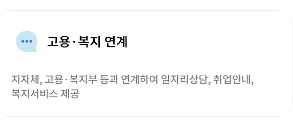 서민금융 통합지원센터 고용&middot;복지 연계 서비스는 지자체와 고용복지부 등과 연계하여 일자리 상담&amp;#44; 취업 안내&amp;#44; 복지서비스 제공 등을 통해 생활 안정과 자립을 지원하는 제도임을 설명한 이미지