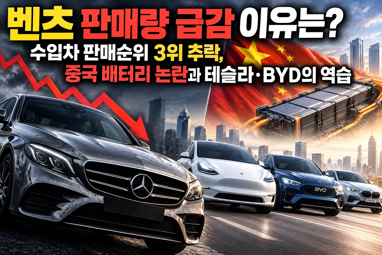 벤츠 판매량 급감 이유는? 수입차 판매순위 3위 추락, 중국 배터리 논란과 테슬라·BYD의 역습 관련 사진