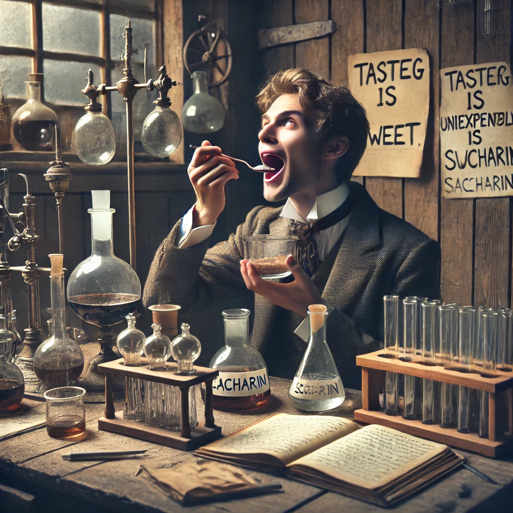 "19세기 화학자가 실험 후 손을 씻지 않고 식사 중 사카린의 단맛을 발견하는 순간"