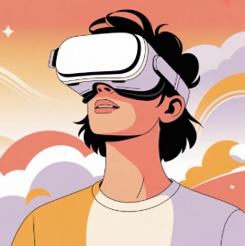 가상현실(Virtual Reality, VR)과 증강현실(Augmented Reality, AR)의 이해를 돕기위한 예시 일러스트 이미지