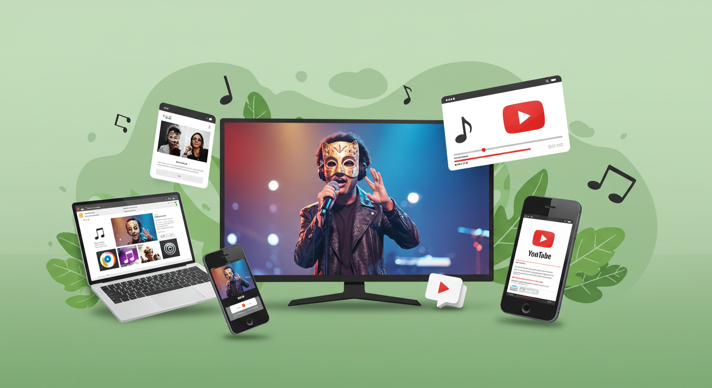 역대복면가왕의 방송분을 다시 볼 수 있는 여러 매체들을 표현하고 있는 썸네일