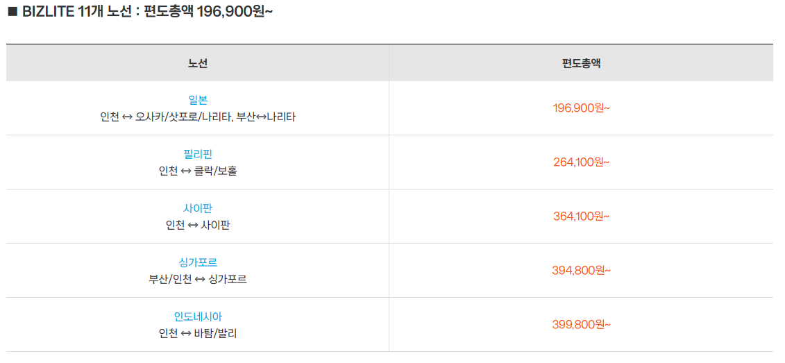 BIZLITE 노선