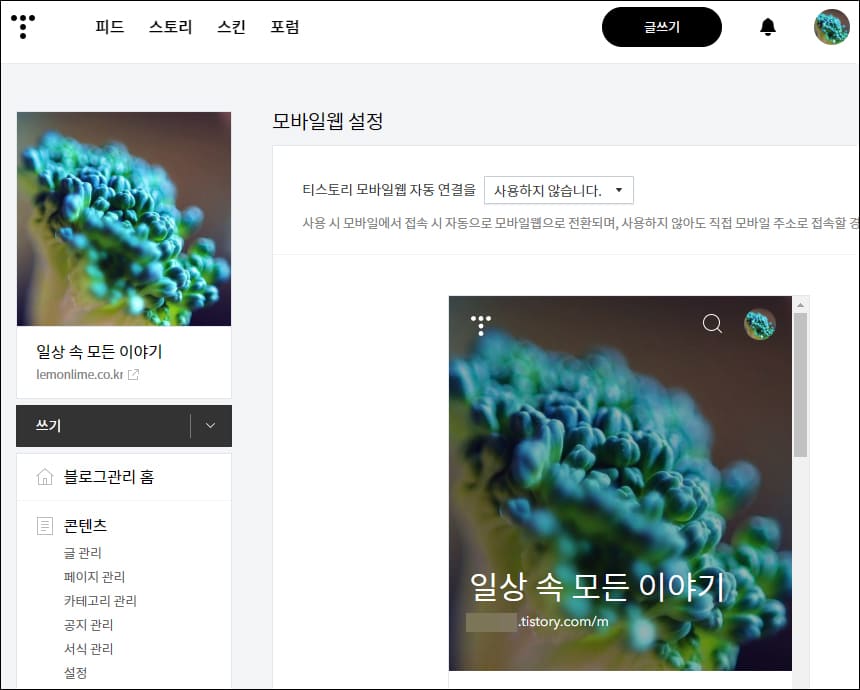 모바일 웹 설정