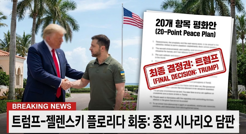 트럼프 대통령과 젤렌스키 대통령의 플로리다 회동 및 우크라이나가 제안한 20개 항목 평화안의 핵심 내용을 요약한 정보성 블로그 썸네일 이미지