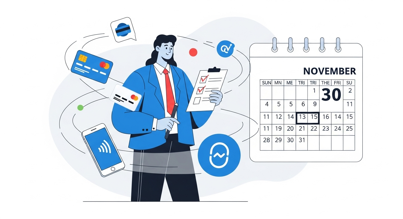 상생페이백 신청 마감일인 11월 30일이 강조된 달력과 체크리스트를 들고 있는 사람의 모습.