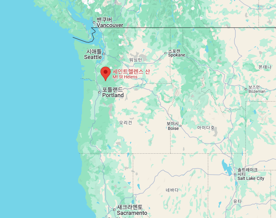 세인트헬렌스 산의 위치를 알 수 있는 지도