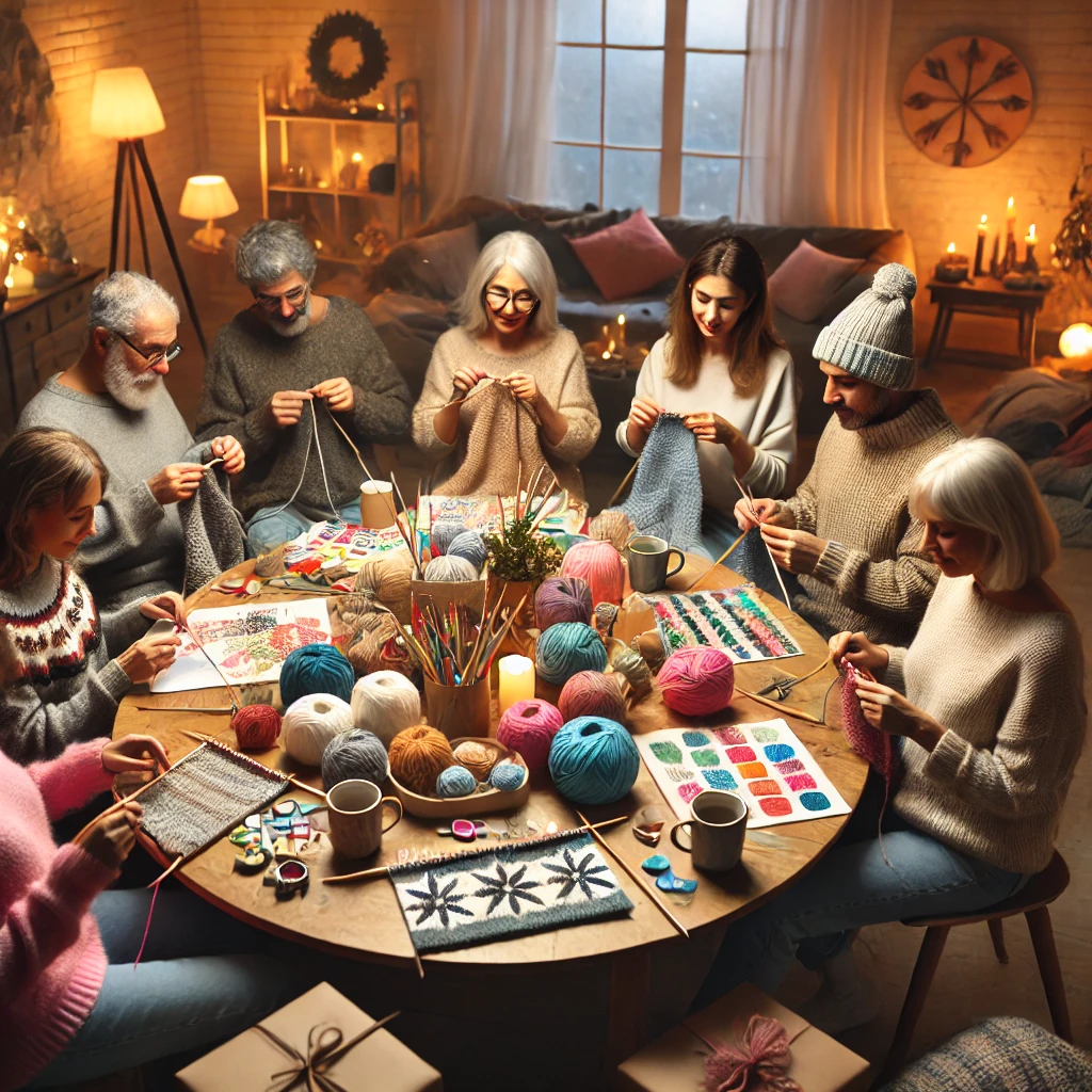 겨울철에 실내에서 다양한 공예 프로젝트를 하는 모습