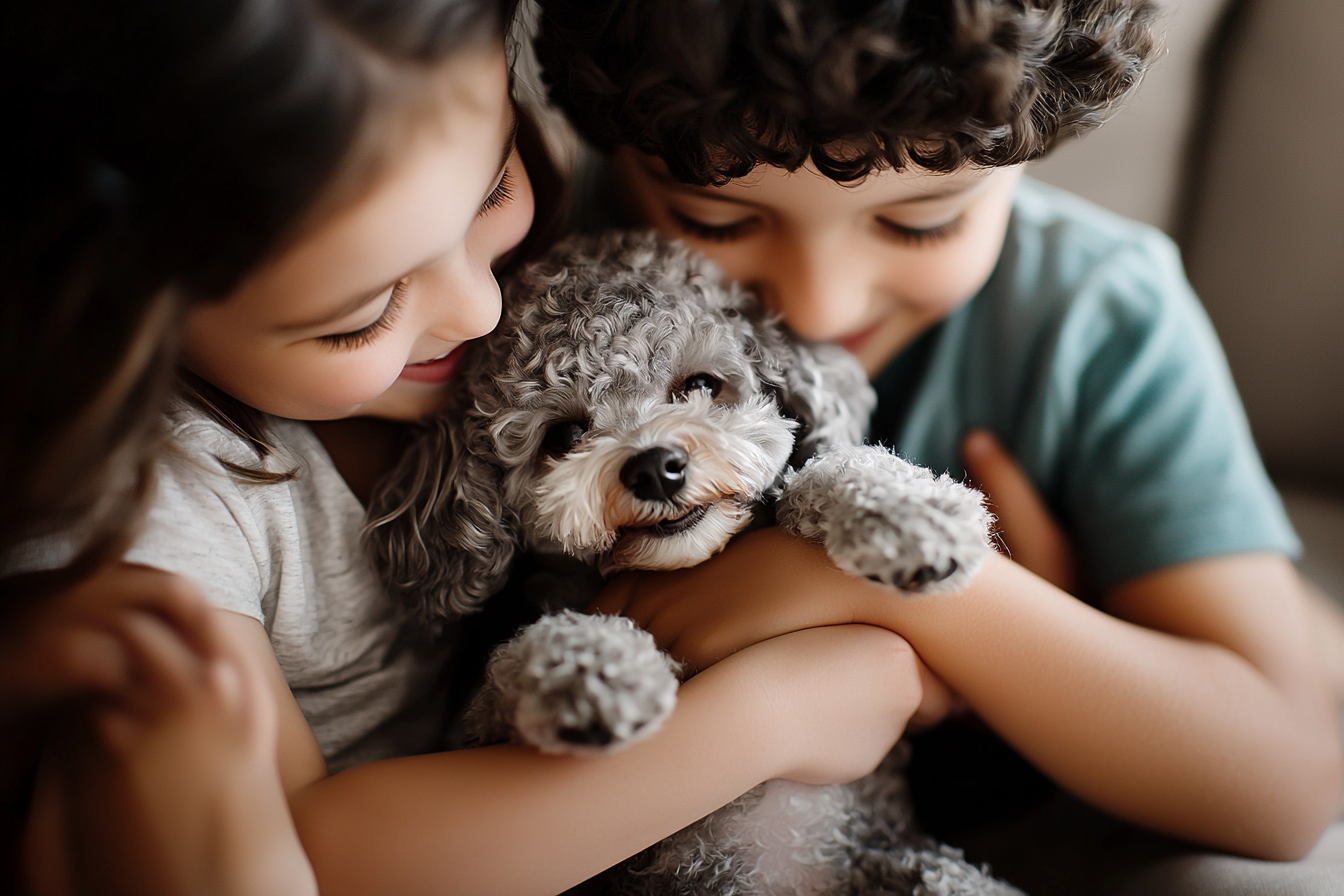 Toy Poodle with children