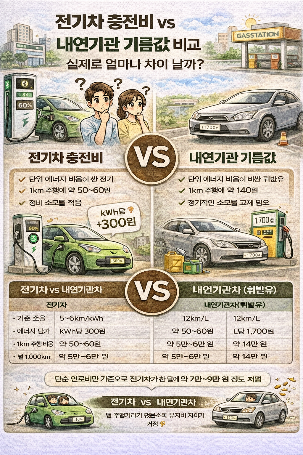 전기차, 내연기관차 비교