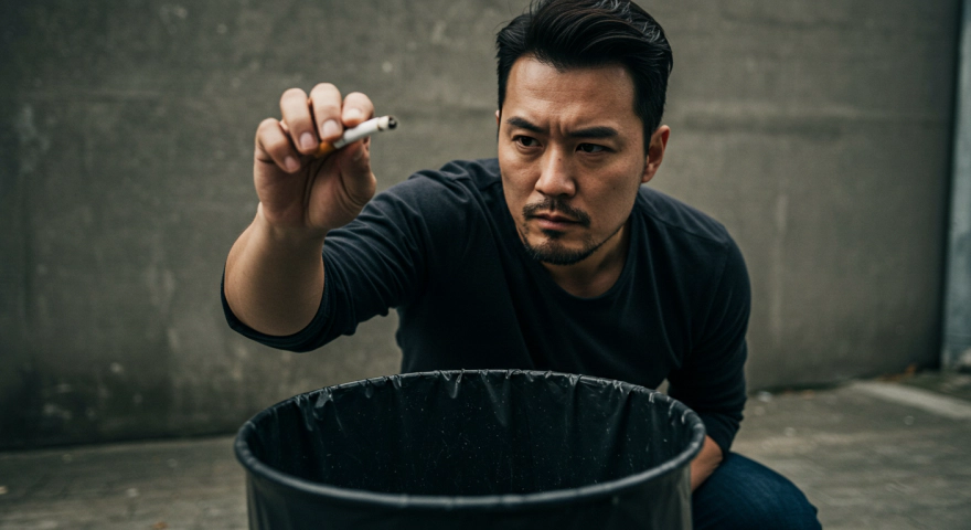 담배를 버리는 한국인 남성