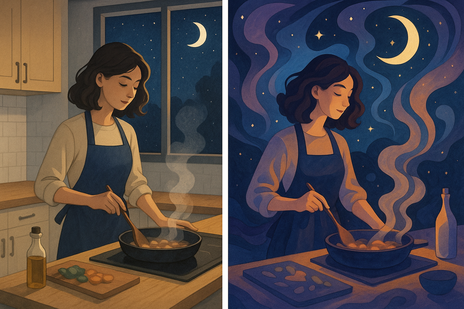 꿈에서 부엌에 서서 요리를 하다