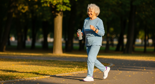 할머니가 빠른 걷기 운동하는 사진