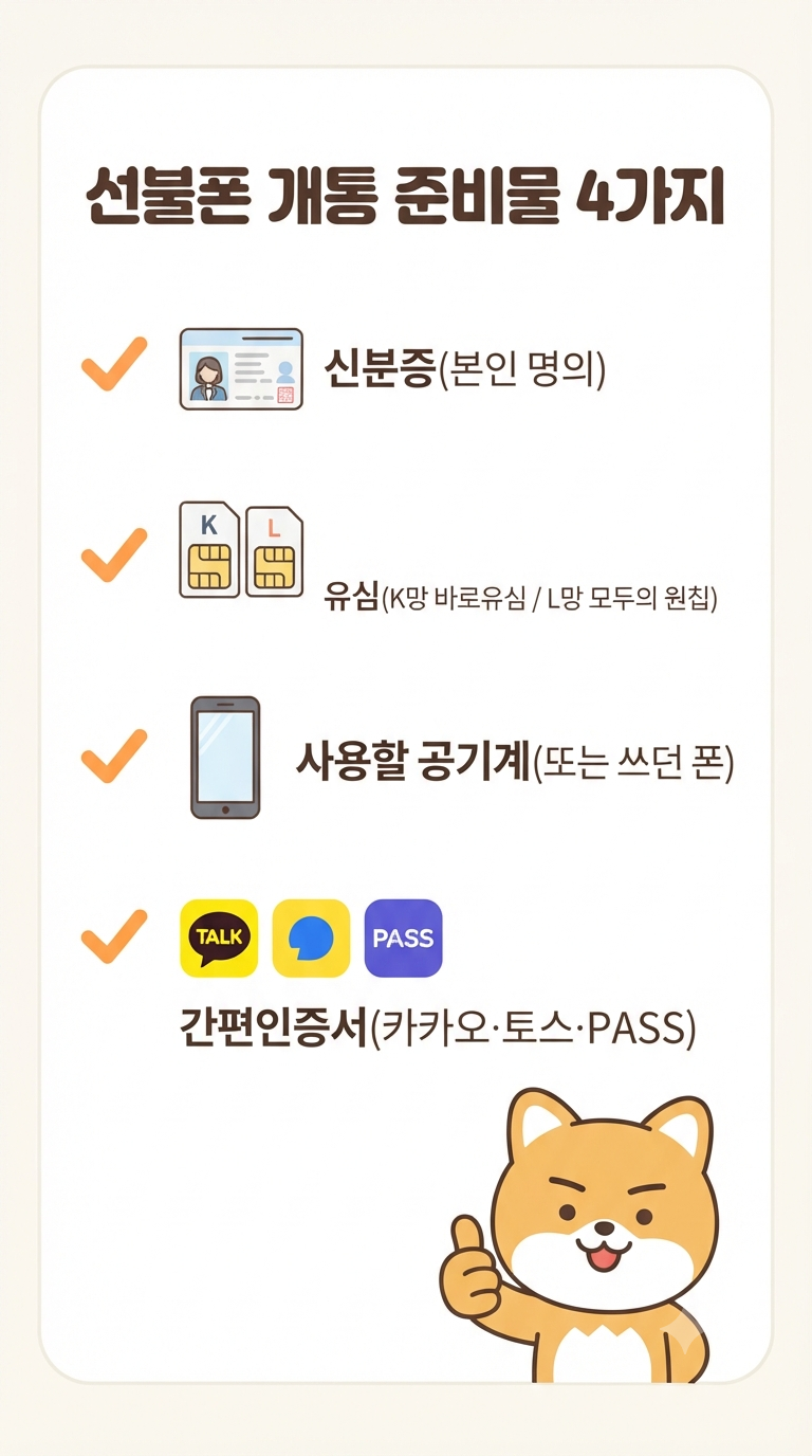 선불폰 개통 준비물, 딱 4가지만 챙기면 끝 (신분증&middot;유심&middot;공기계&middot;인증서)