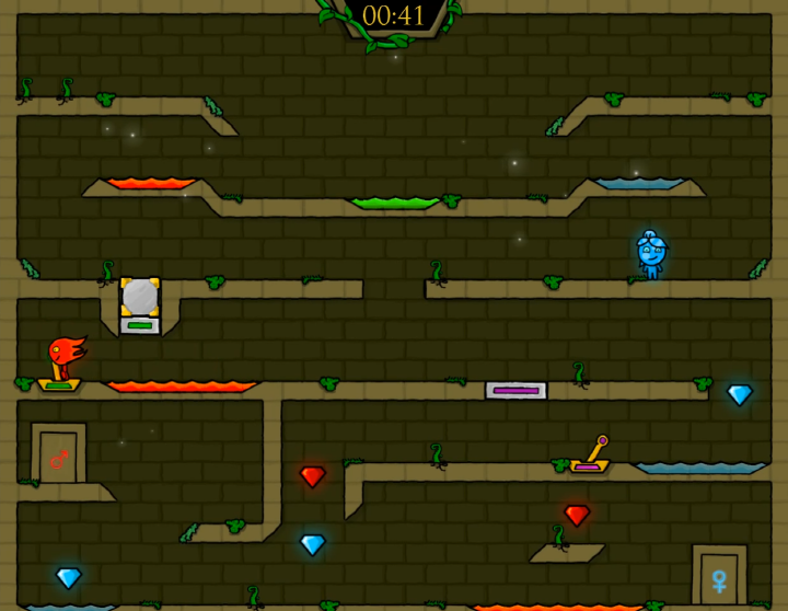 파이어보이-앤-워터걸5-엘리먼츠-게임하기-플레이-불소년이-초록색-레버를-반대쪽으로-밀어내는-화면