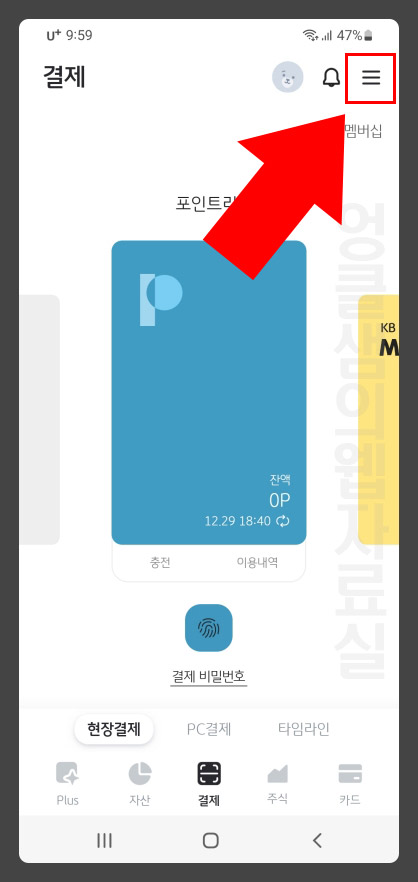 KB Pay 메뉴