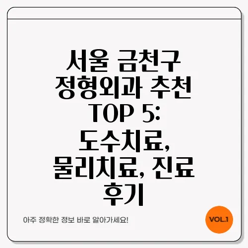 서울 금천구 정형외과 추천 TOP 5: 도수치료, 물리치료, 진료 후기