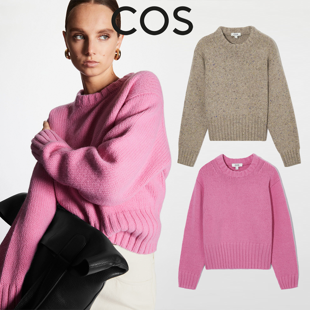 코스 릴랙스드핏 알파카 울 크롭 니트 핑크 베이지