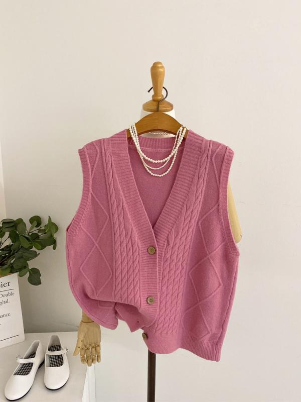 레니 브이넥 꽈배기 여유핏 니트 조끼