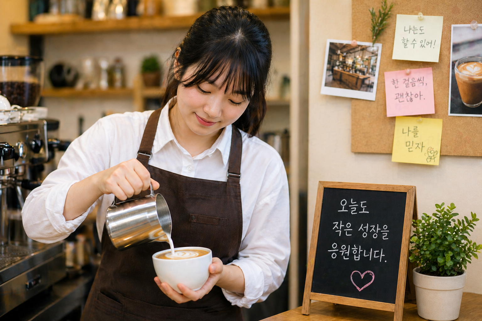 카페라떼를 만들고 있는 바리스타 모습