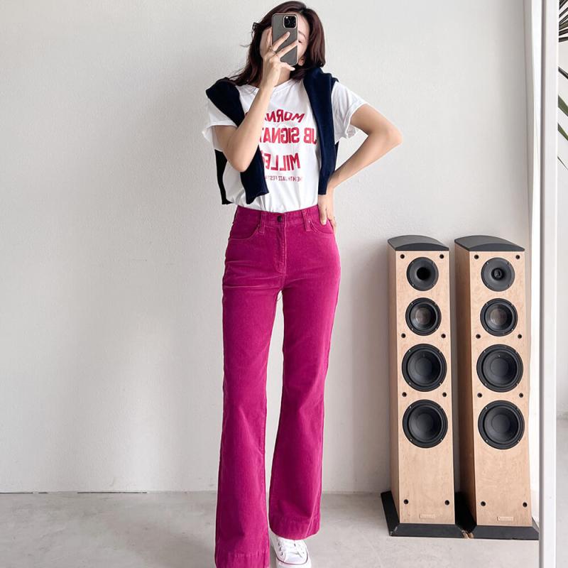 (기모 추가) 여성 코듀로이 팬츠 봄가을 슬림 부츠컷 스판 골덴 바지 체형커버 핑크 팬츠