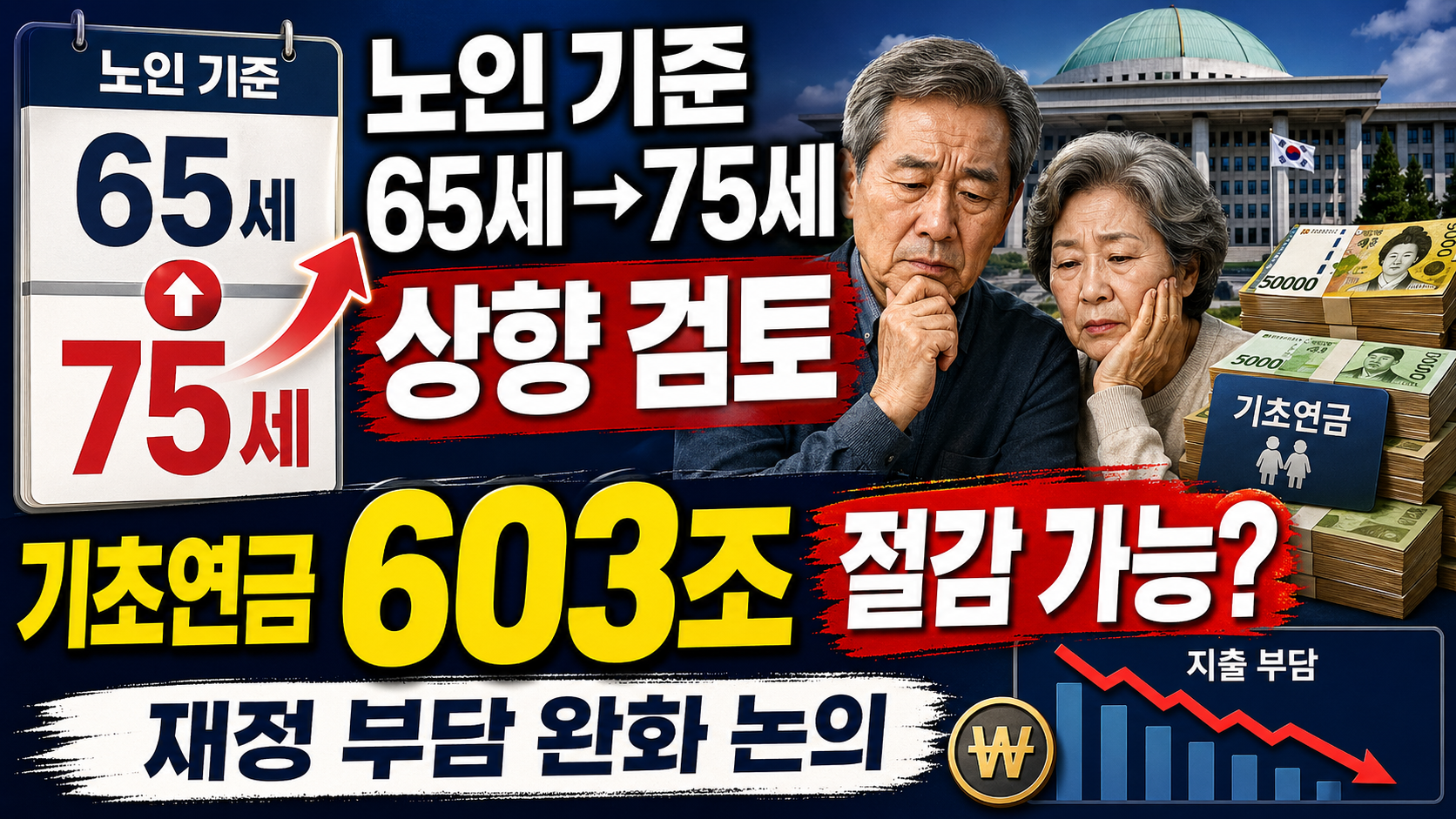 노인 기준 65세&rarr;75세 상향 검토, 기초연금 최대 603조원 절감 가능할까?