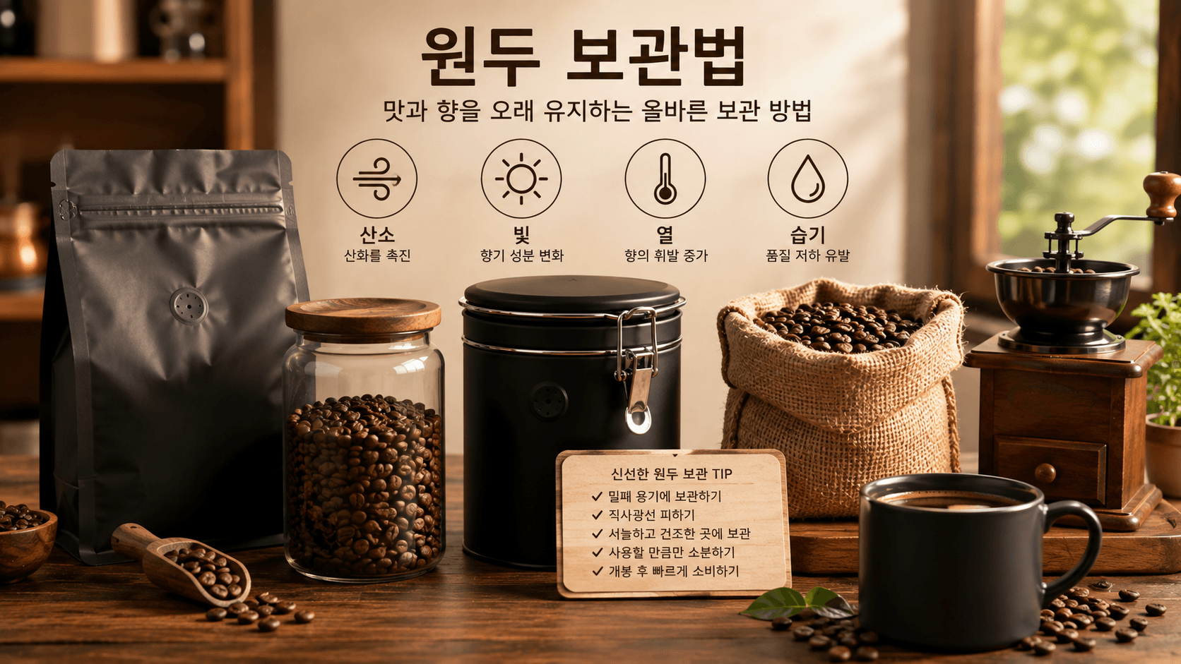 원두를 밀폐 용기에 보관하는 올바른 방법