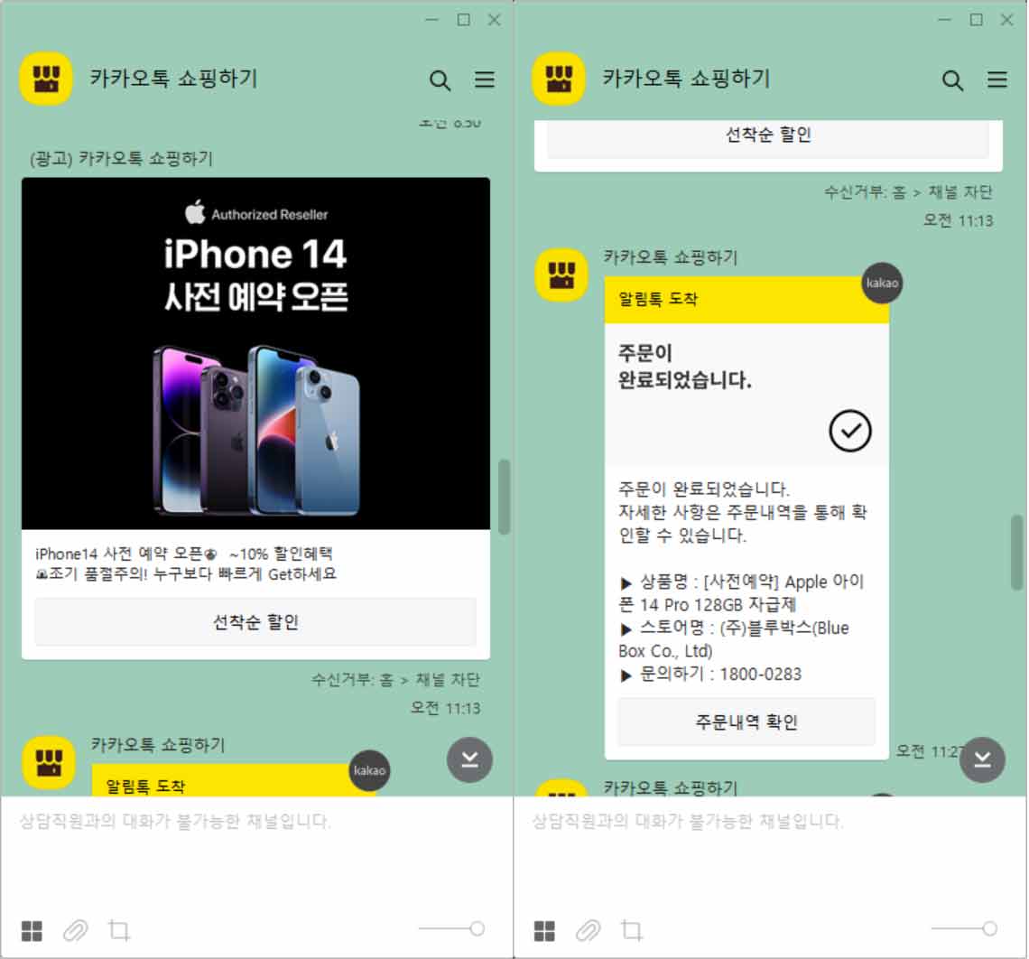 카카오톡 쇼핑하기 아이폰 광고 채널