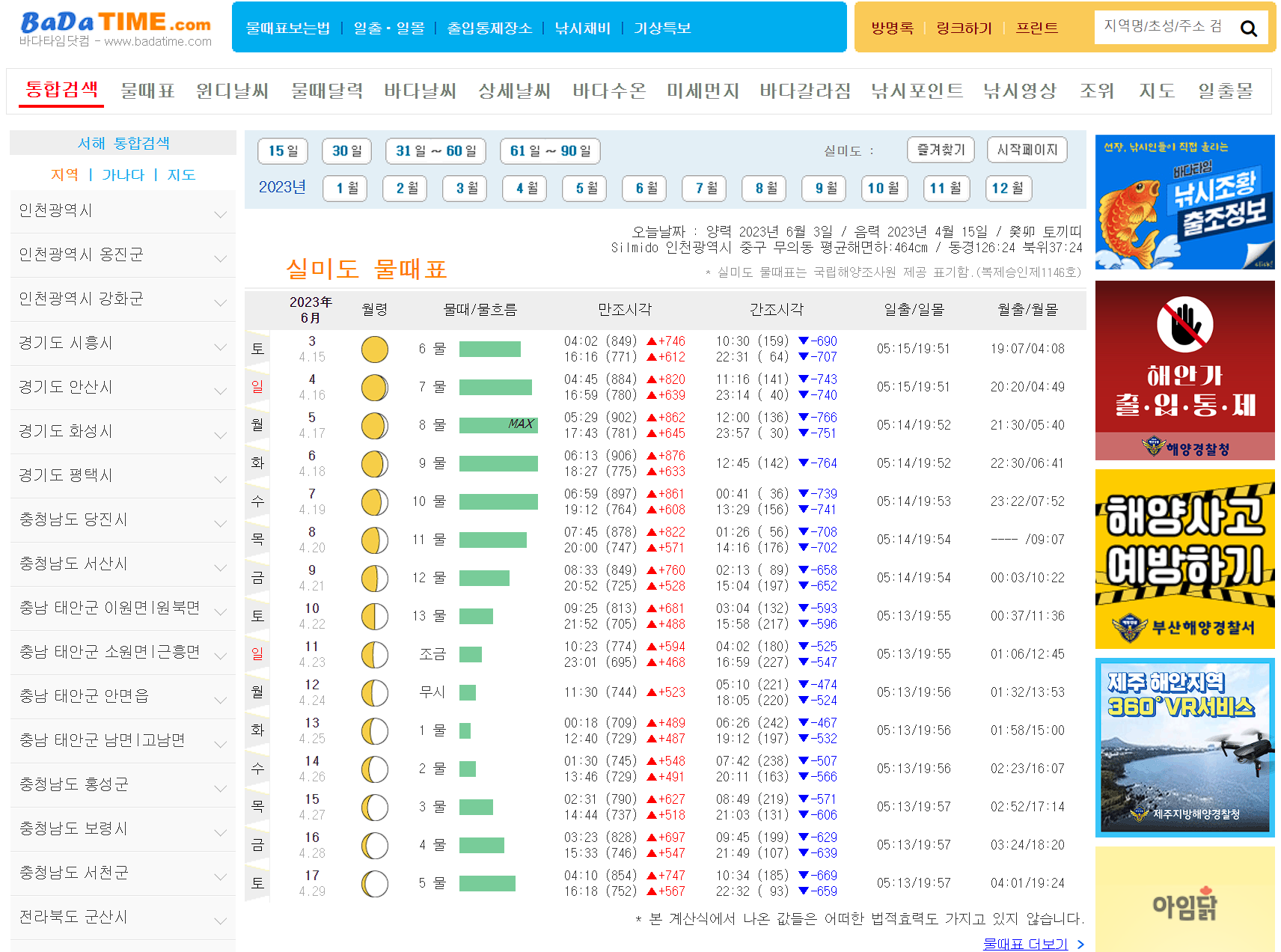 실미도 물때표