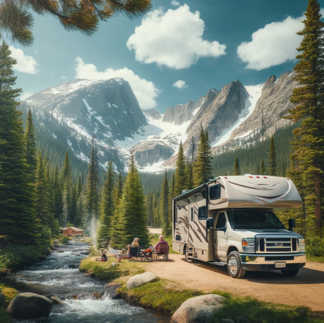 로키마운틴 국립공원에서 캠핑카로 여행하는 모습이 담긴 사진