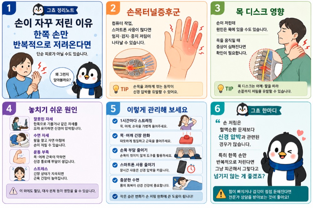 손이 자꾸 저린이유 그쵸한마디