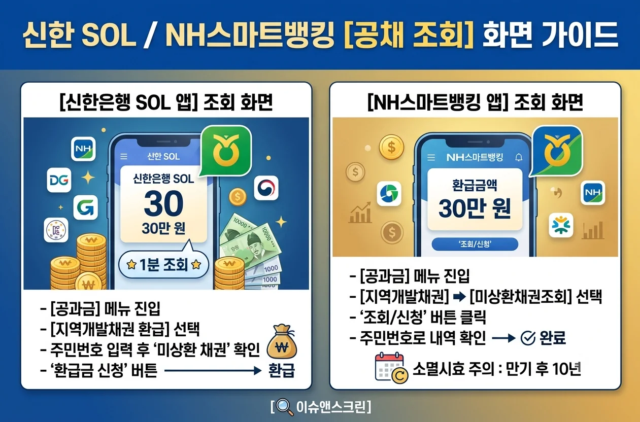 전국 지자체별 금고 은행 신한 농협 자동차 채권 모바일 조회 방법
