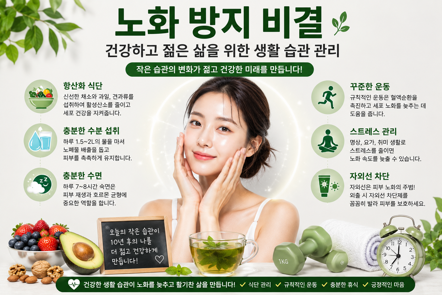 노화 방지 비결 생활 습관 요약 이미지