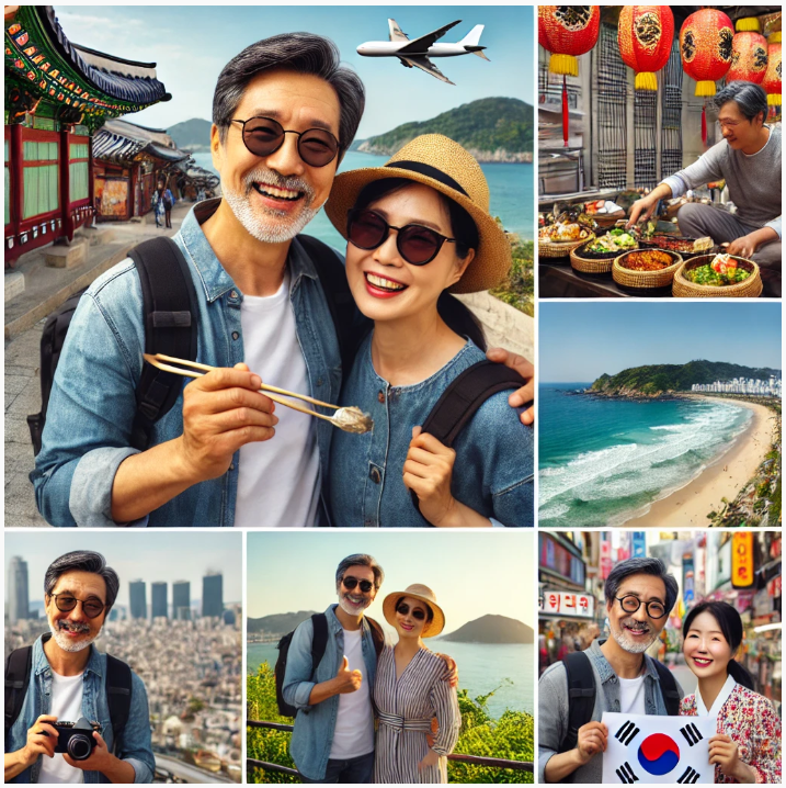 여러 곳의 한국 여행을 하고 인증 사진 여러 장을 모음