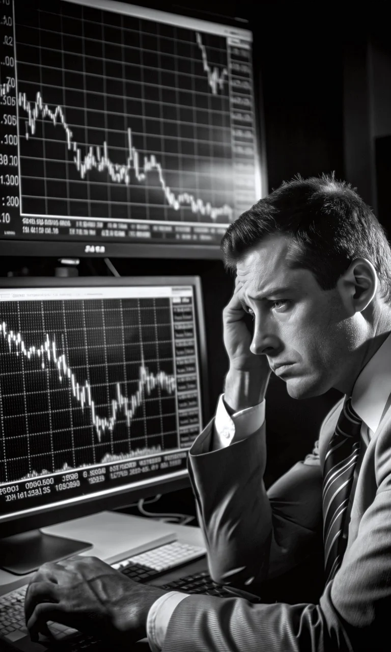 주식 투자로 인해 고뇌에 빠진 이미지