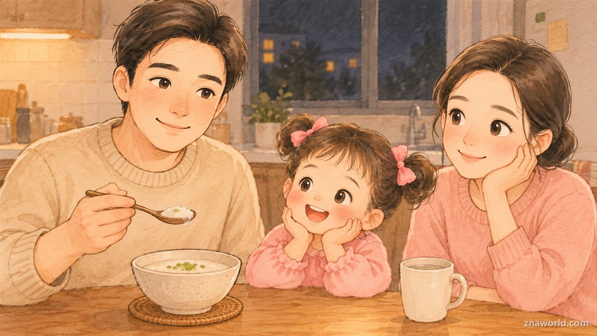 체한 뒤 죽으로 속을 달래는 가족