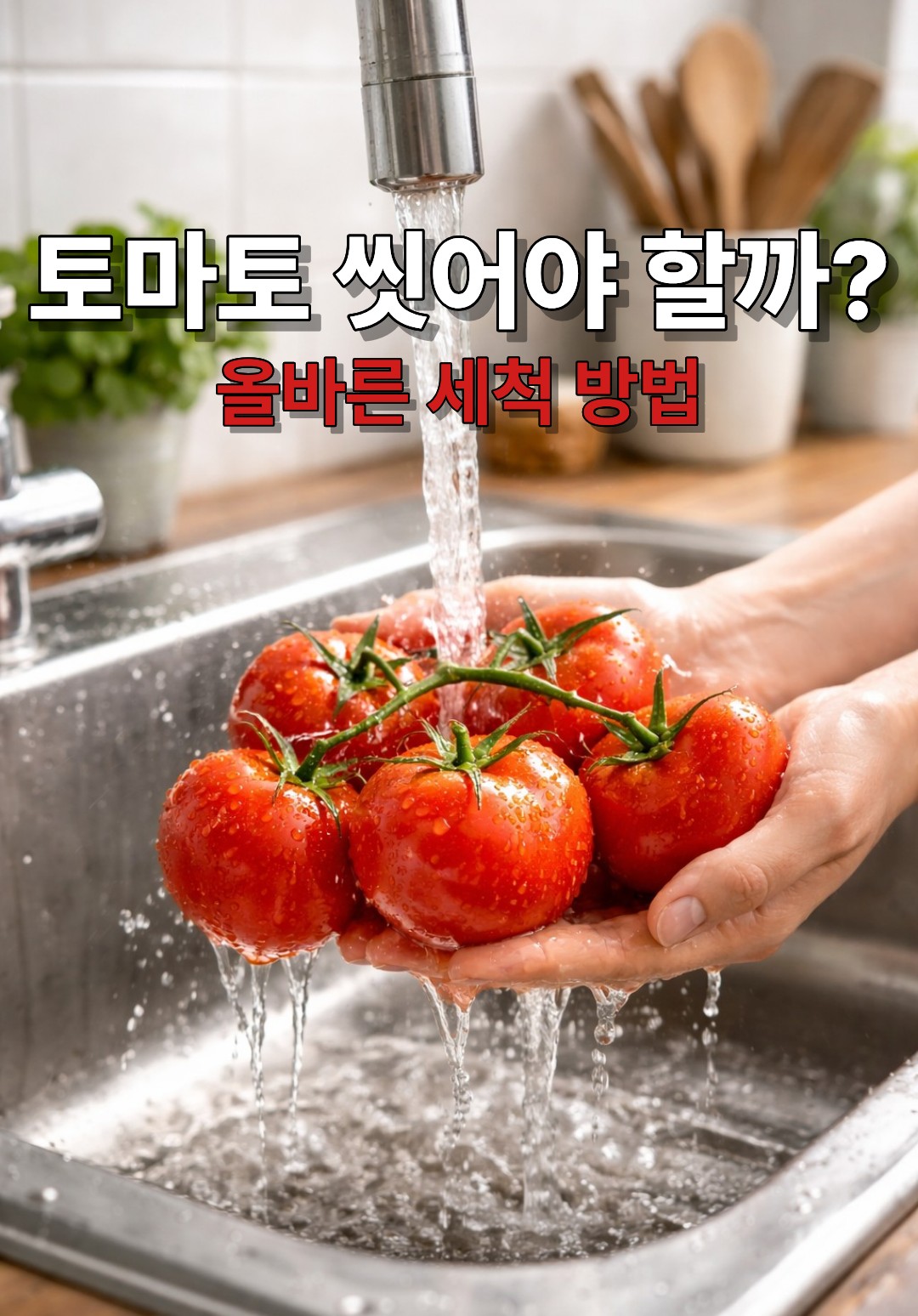 토마토를 흐르는 물에 씻는 모습