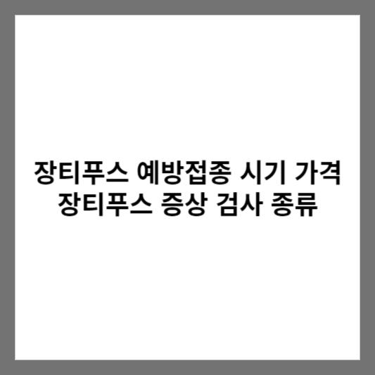 장티푸스 예방접종 시기 가격 장티푸스 증상 검사 종류