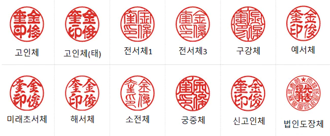 인감도장_한자_서체_리스트