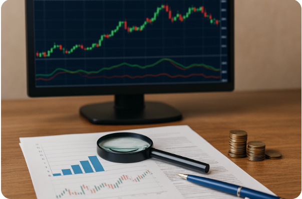 주식 시장 분석 데스크 이미지