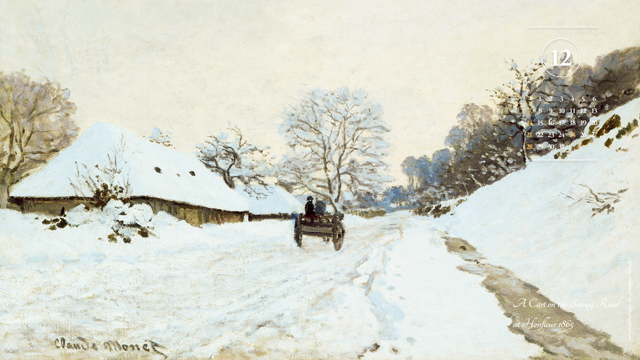 01 옹플뢰르의 눈 덮인 길위의 수레 A - 2025년12월 노트북배경화면