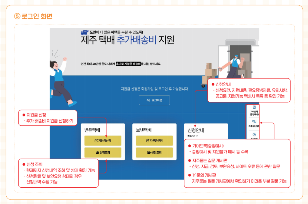 제주도 택배 추가 배송비 환급 신청하는 화면