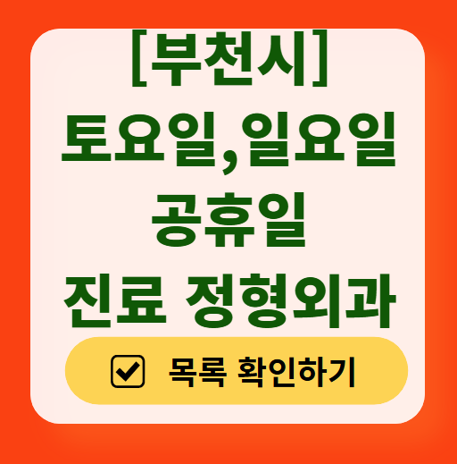 부천시 일요일 문 여는 정형외과 목록 ❘ 토요일, 주말, 공휴일 진료 영업 병원 리스트