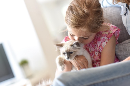 고양이를 안고 있는 소녀.