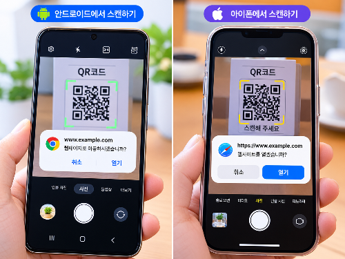 스마트폰 화면에 QR코드를 비추고 인식 안내가 나타나는 모습