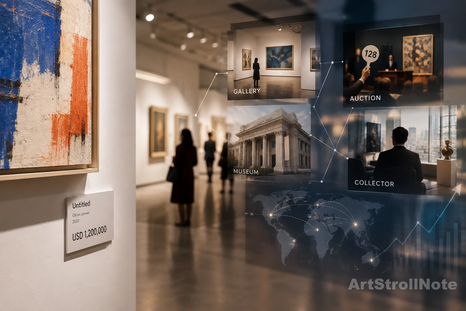 미술품 가격의 '보이지 않는 구조'를 시각화한 AI생성 이미지-ArtStrollNote