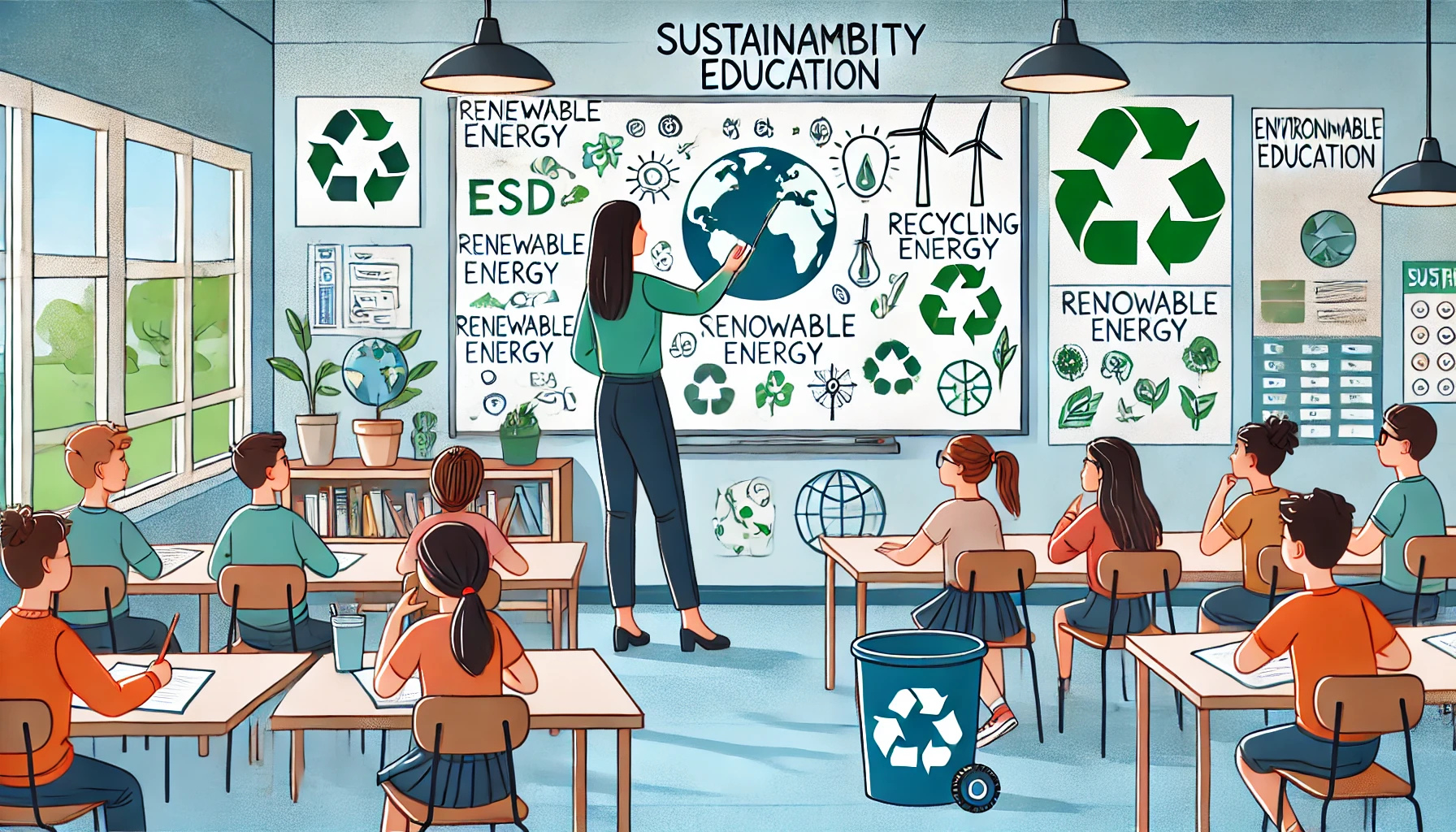 교실에서 지속가능발전교육(ESD)을 가르치는 장면